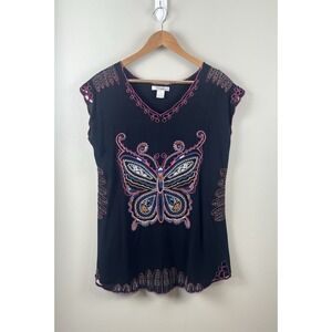 WD.NY Vtg Women's Sz M Top Embroidered‎ Top Butterfly Boho Bohemian Whimsey